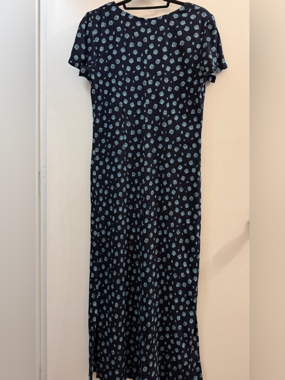 VTG Karin Stevens Blue Swirl Crinkle Rayon Maxi Dress 12 - Picture 10 of 10